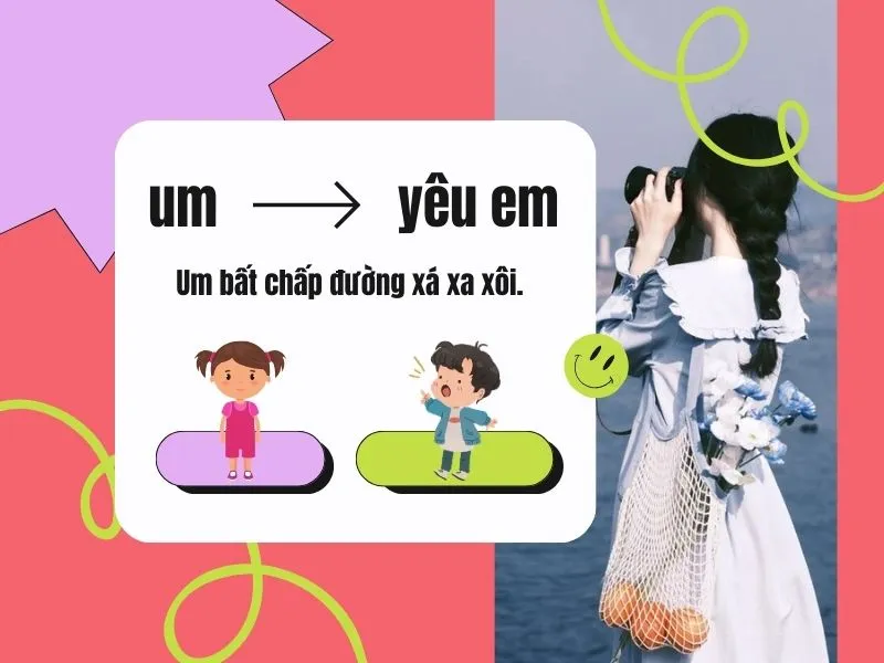 Đôi bạn trẻ bày tỏ tình cảm với nhau bằng cách sử dụng từ "um" thể hiện tình yêu.
