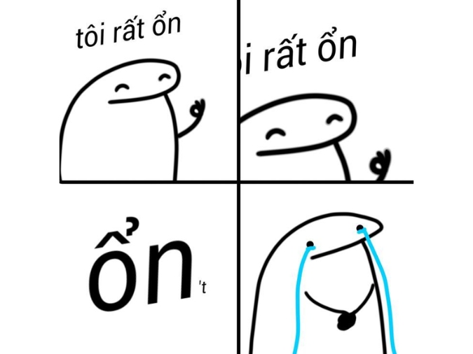 Bốn ảnh meme minh họa cách Gen Z sử dụng Gwenchana để thể hiện sự 'ổn nhưng thật ra không ổn' trong nhiều tình huống