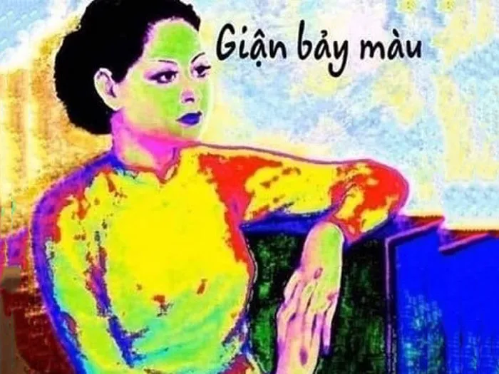 Meme giận tím người phiên bản 'giận bảy màu' thể hiện sự đa dạng cảm xúc.