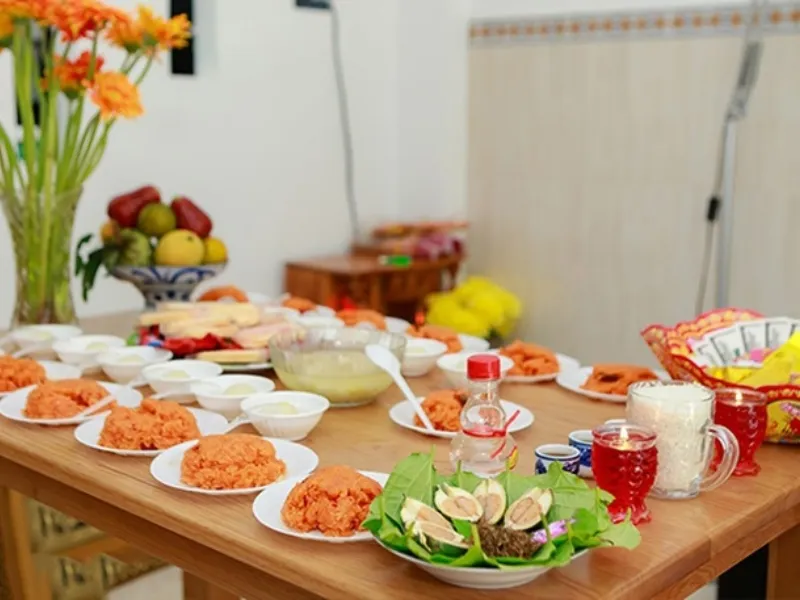 Mâm cúng thôi nôi đầy đủ với các lễ vật truyền thống