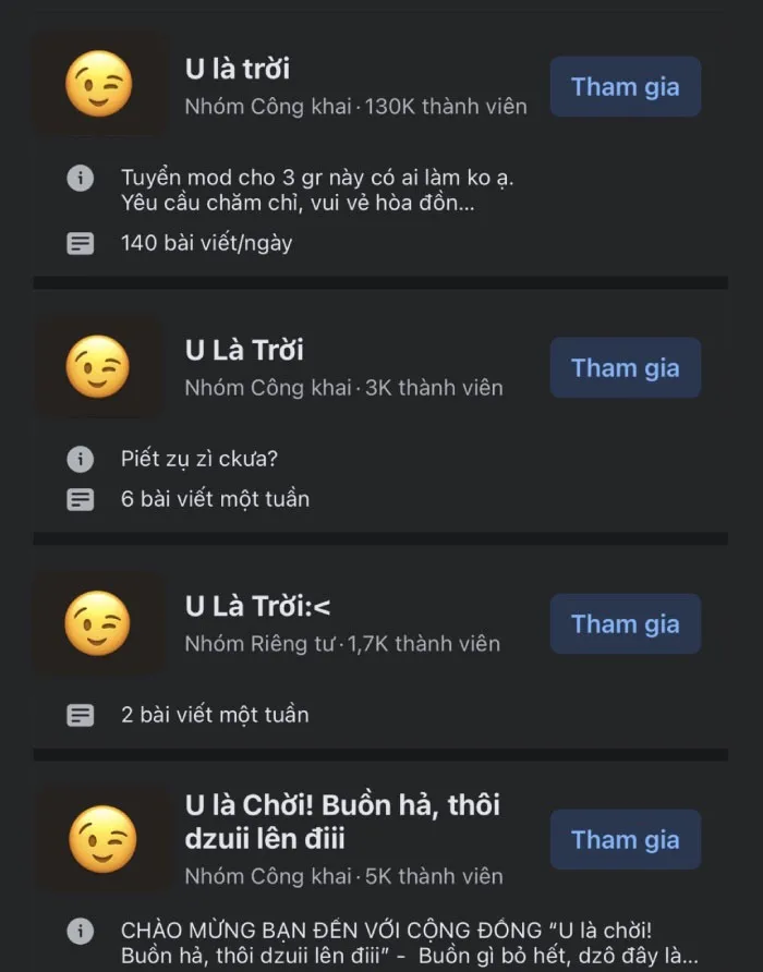 Các hội nhóm U là trời mọc lên như nấm