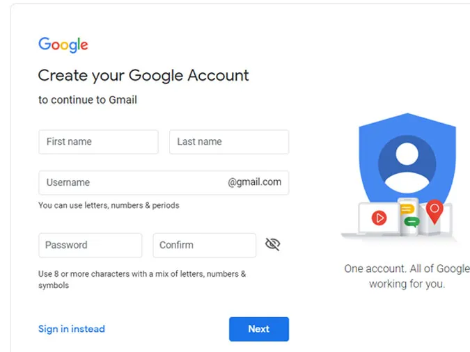 Hướng dẫn cách điền First name và Last name khi đăng ký tài khoản Gmail