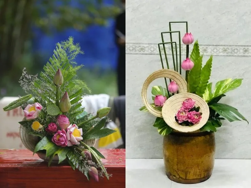 Ý tưởng cắm hoa 20/11 độc đáo với nón lá và hoa hồng đỏ