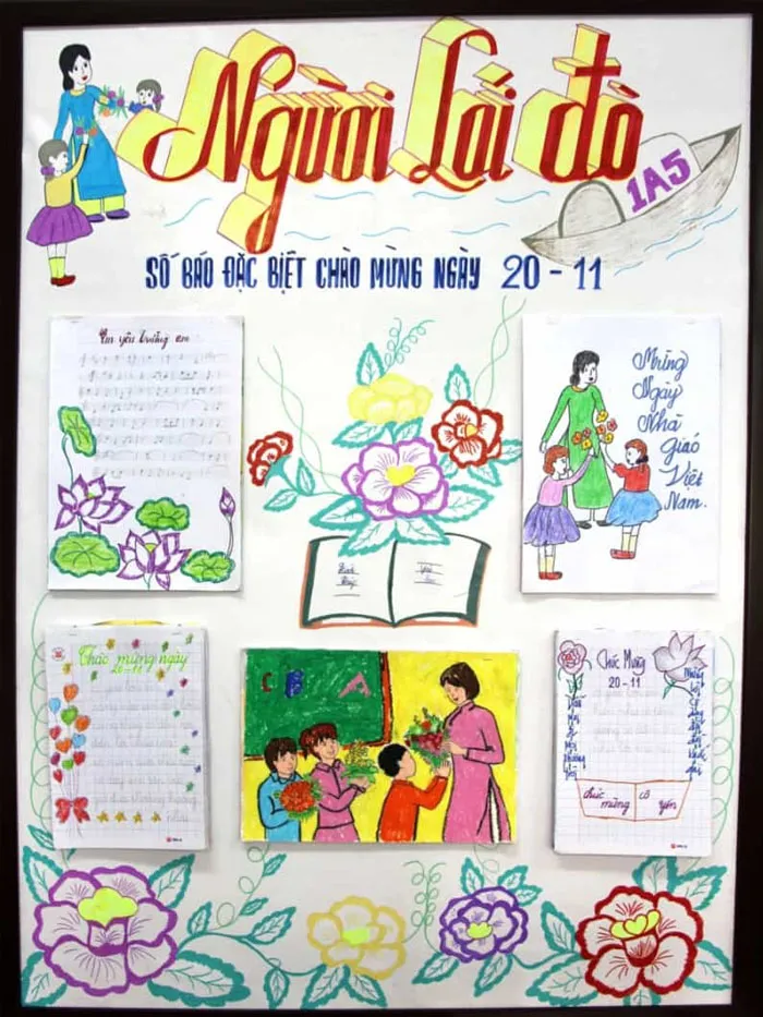 Mẫu báo tường 20/11 đơn giản với chủ đề 'Người lái đò' mang thông điệp tri ân sâu sắc
