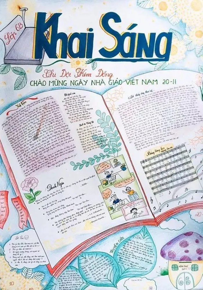 Mẫu báo tường 20/11 độc đáo với hình ảnh cây đèn 'Khai Sáng' tri thức