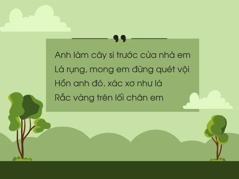 Đôi nam nữ ngồi dưới tán cây, tượng trưng cho tình yêu đơn phương và tâm trạng của kẻ tình si