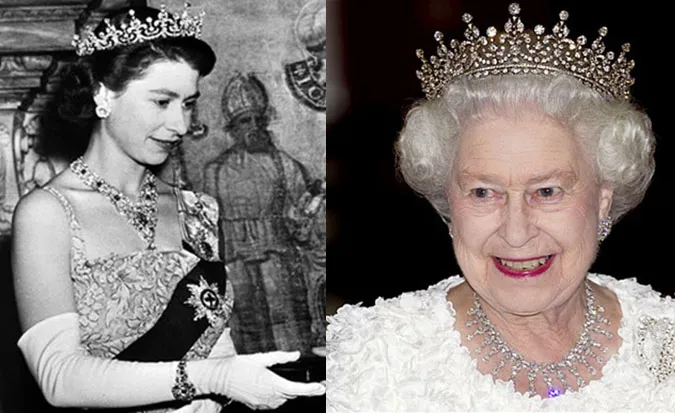 Nữ hoàng Elizabeth Đệ Nhị với vương miện kim cương, thể hiện quyền lực tối cao.
