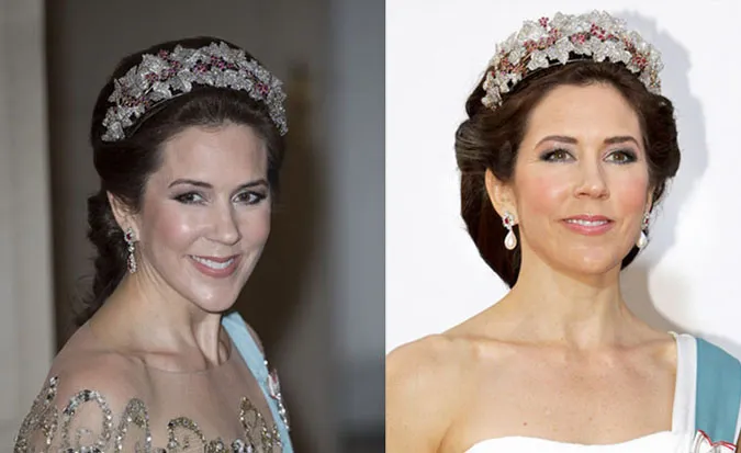 Vương miện Ruby Parure, thiết kế lá độc đáo nạm kim cương và hồng ngọc.