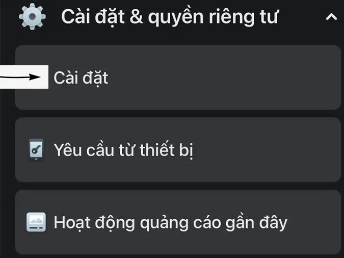 Chọn mục Cài đặt trong ứng dụng Facebook để điều chỉnh Add friend