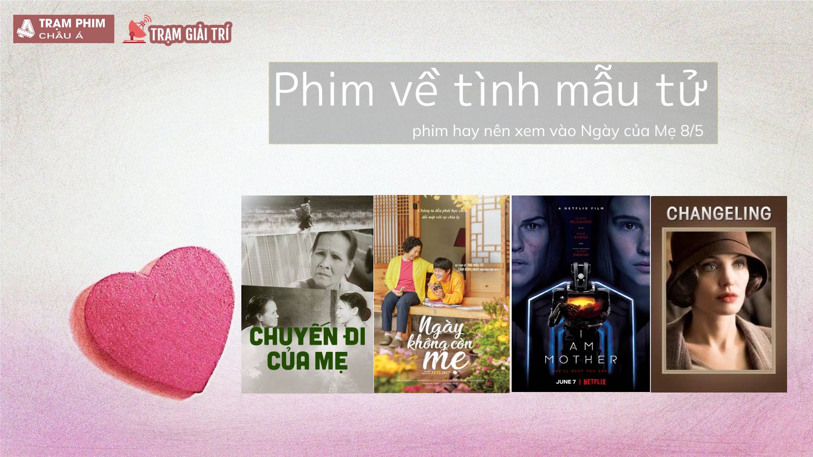 Poster hoặc cảnh phim về tình mẫu tử, minh họa những bộ phim hay thường được xem vào Ngày của Mẹ, nhấn mạnh ý nghĩa của ngày lễ này trong tháng 5.