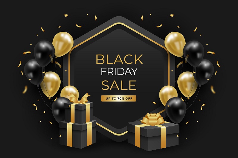 Biểu tượng Black Friday, ngày hội mua sắm giảm giá lớn nhất trong tháng 11, thu hút hàng triệu người tiêu dùng với ưu đãi hấp dẫn.