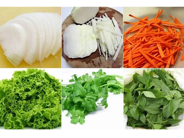 Nguyên liệu tươi ngon làm phở cuốn bao gồm thịt bò, rau sống, bánh phở