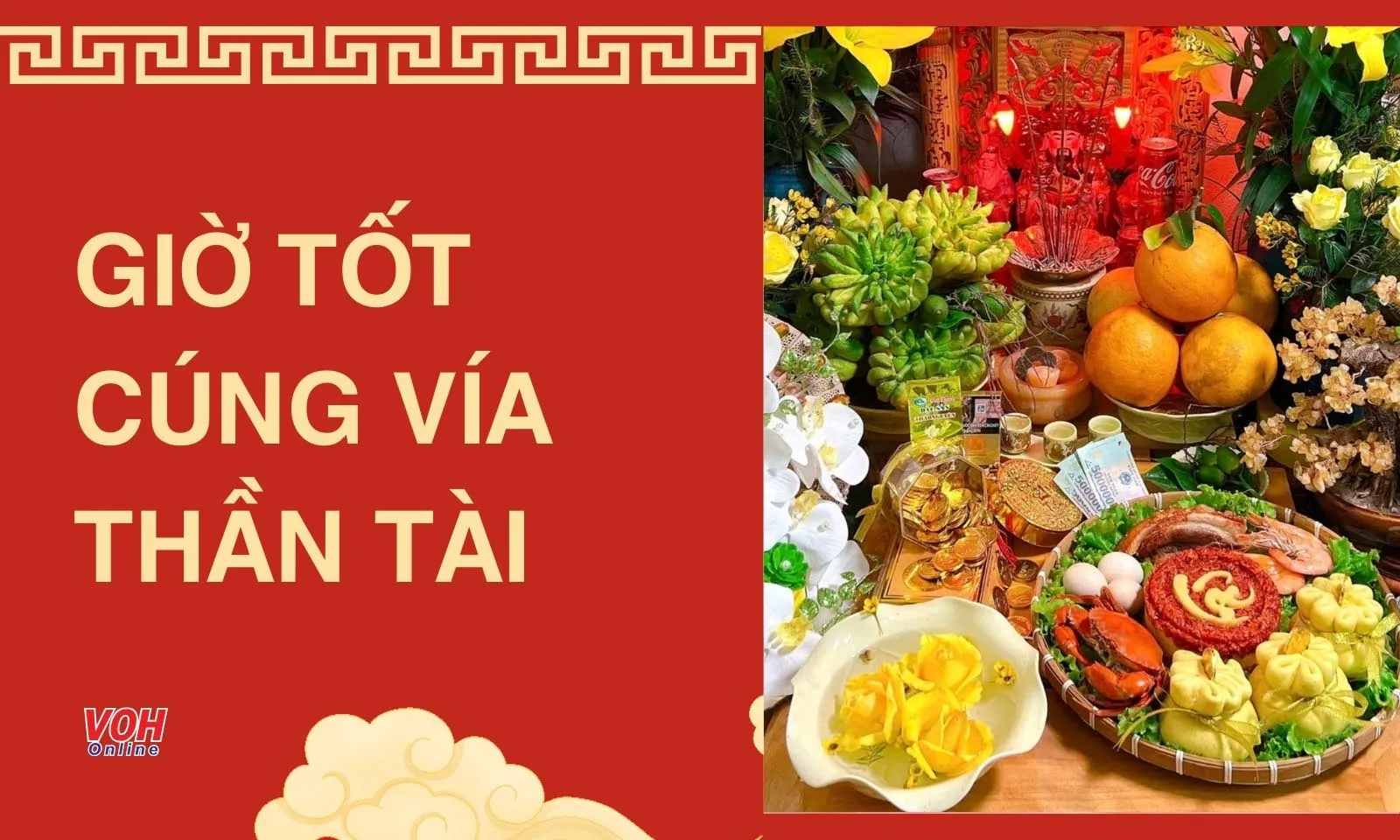 Bàn thờ Thần Tài trang trọng với các vật phẩm cầu tài lộc