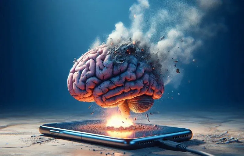 Người phụ nữ lướt điện thoại trên giường, minh họa thói quen tiêu thụ nội dung trực tuyến quá mức gây brain rot.