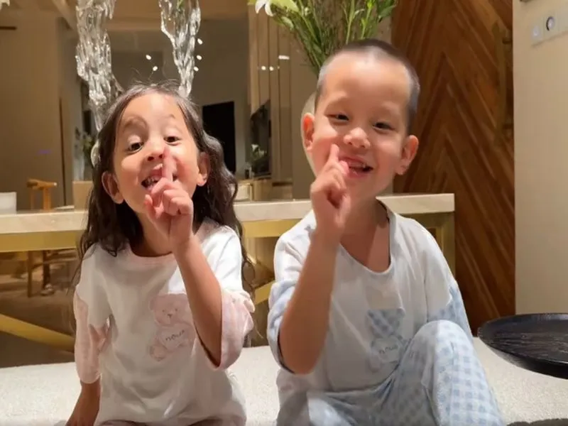 Cặp song sinh nhà Hồ Ngọc Hà cũng bắt trend "Nín", minh chứng cho sự phổ biến rộng rãi của hiện tượng mạng này