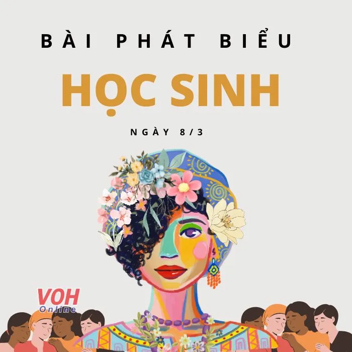Nhóm học sinh trao hoa cho cô giáo trong lễ kỷ niệm, minh họa cho bài phát biểu 8/3 của học sinh dành tặng thầy cô.