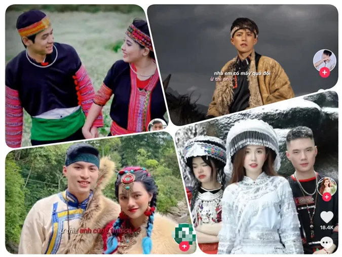 Hình ảnh giới trẻ mặc trang phục dân tộc Tày nhảy theo trend à lôi trên TikTok, thể hiện sự lan tỏa của cụm từ à lôi là gì.