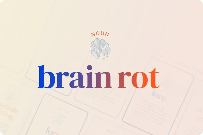 Hình ảnh biểu tượng "brain rot thối não" của Oxford Languages trên nền một người đàn ông đang tập trung vào điện thoại.
