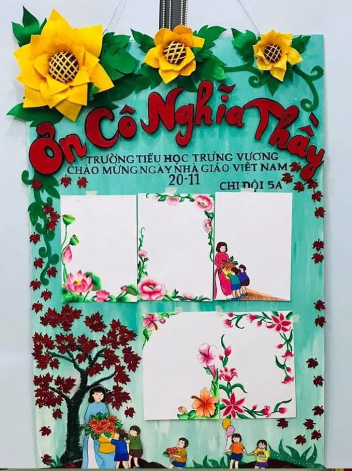 Báo tường 20/11 tri ân thầy cô giáo với chủ đề 'Ơn Cô Nghĩa Thầy' đầy cảm xúc