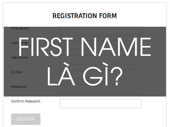 Người dùng đang điền thông tin First name, Last name và Middle name trên một biểu mẫu trực tuyến