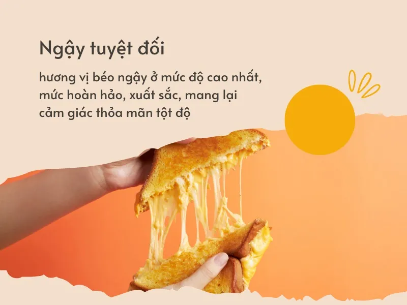 Hình ảnh một tô mì hoặc món ăn hấp dẫn trên mạng xã hội, có chú thích liên quan đến "ngậy tuyệt đối"