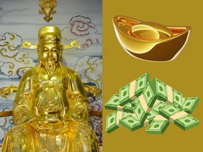 Tiền cúng Thần Tài được đặt trên bàn thờ, tượng trưng cho lộc phát và sự may mắn sau nghi thức cúng bái.