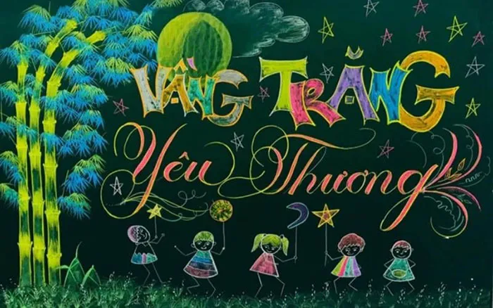 Bảng trang trí Tết Trung thu chủ đề "Vầng trăng yêu thương"