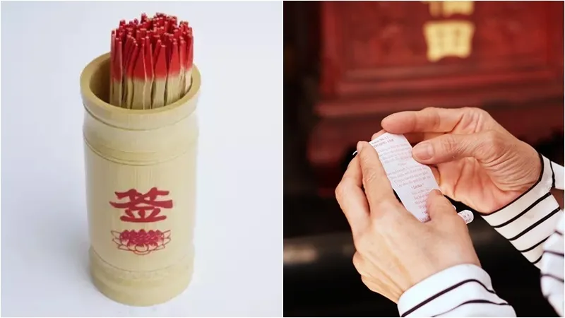 Người dân thành tâm thực hiện nghi thức văn khấn xin quẻ đầu năm tại đền chùa