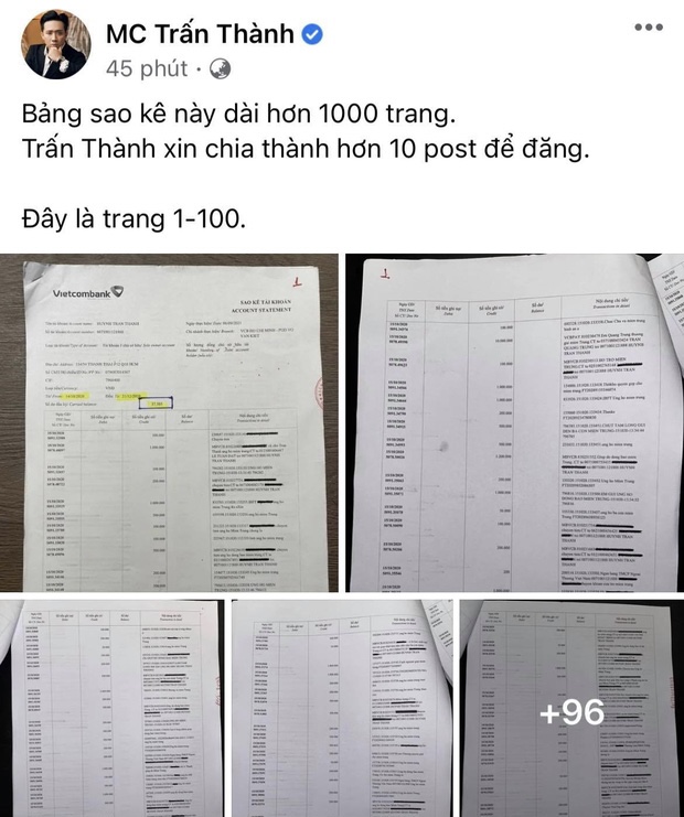Trấn Thành công bố sao kê từ thiện