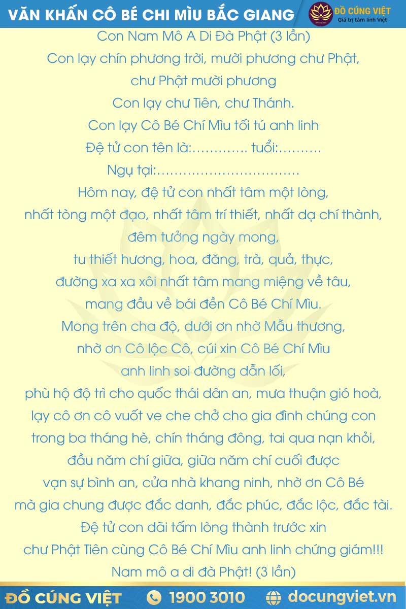 Bài văn khấn cô bé Chí Mìu Bắc Giang