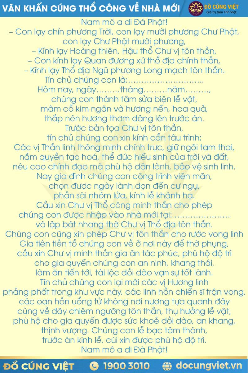 Bài văn khấn cúng thổ công về nhà mới