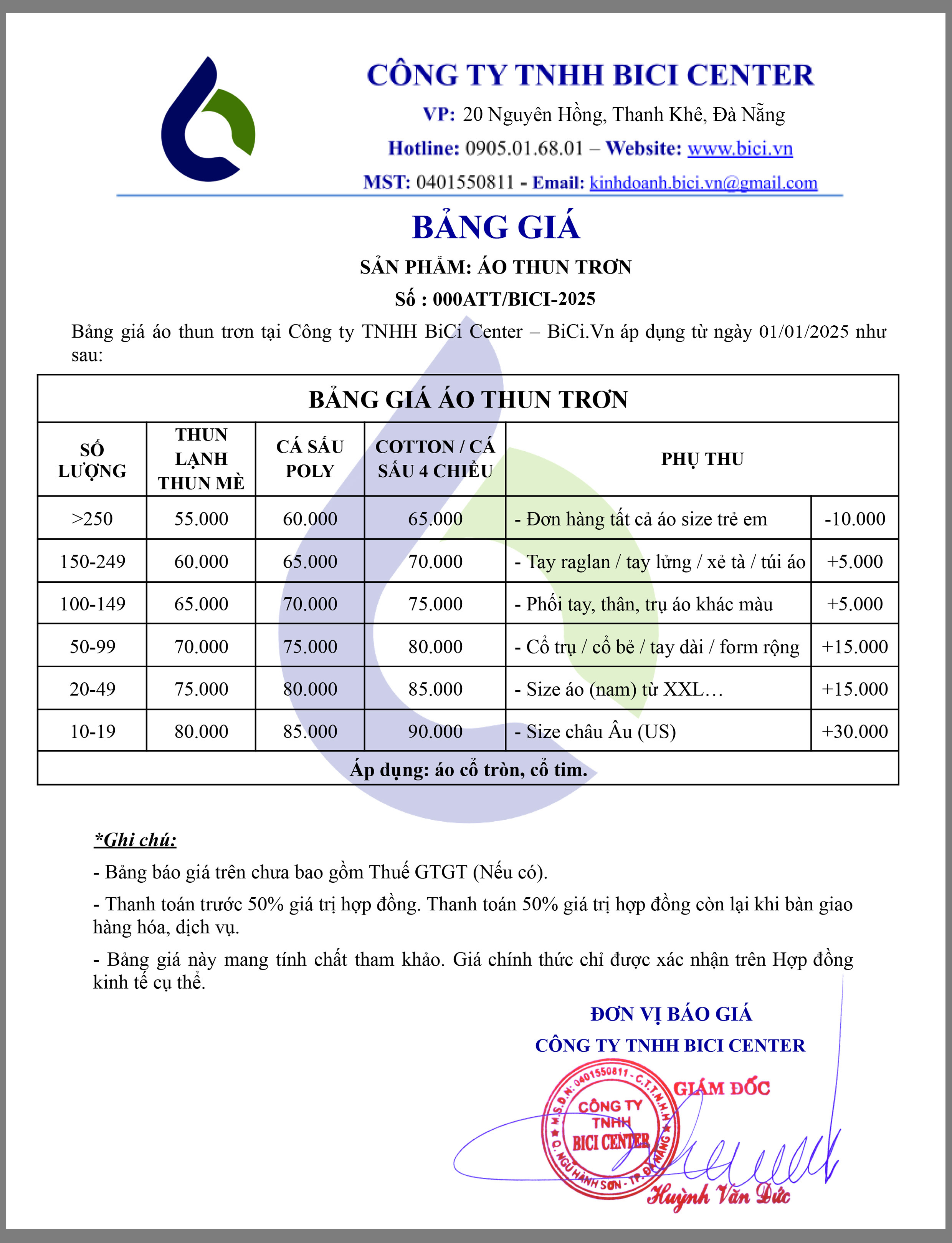 Bảng giá may áo thun đồng phục tròn, chi tiết các mức giá dịch vụ may đồng phục cơ bản tại Đà Nẵng.