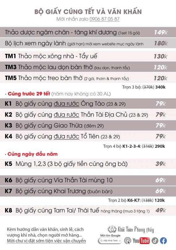 Bộ lễ vật và thảo dược chuẩn bị cho văn khấn giao thừa thần tài