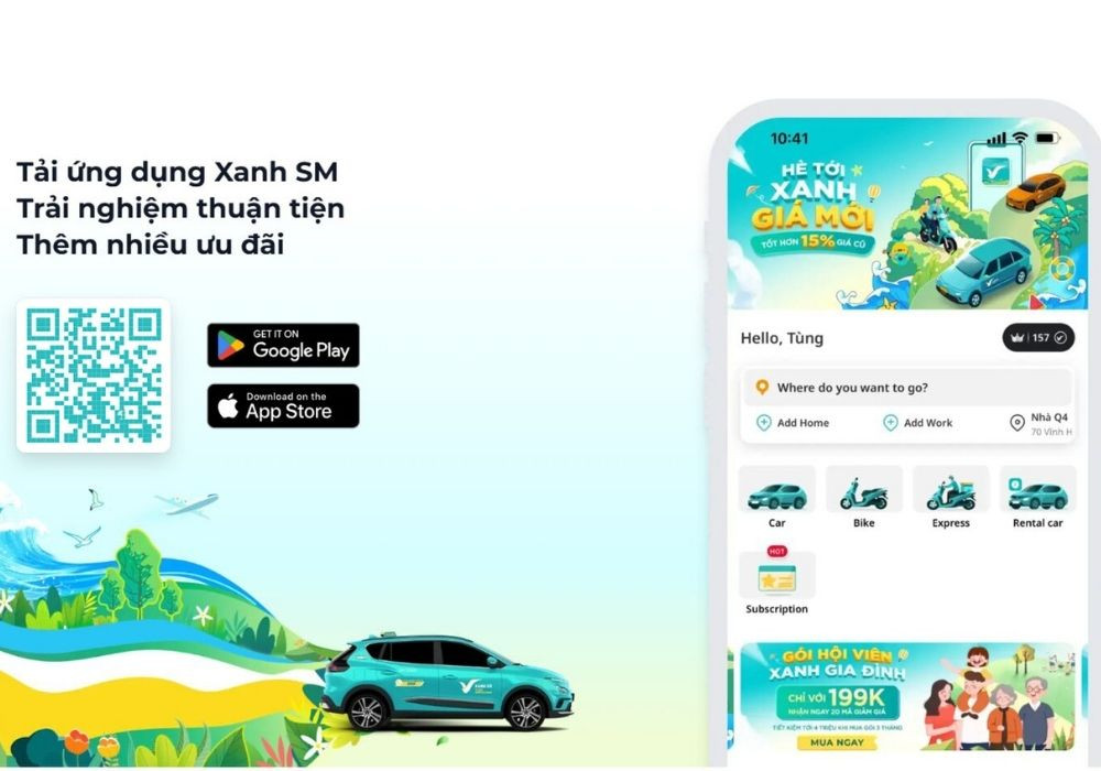 Mã QR để tải và trải nghiệm dịch vụ di chuyển bằng xe điện Xanh SM