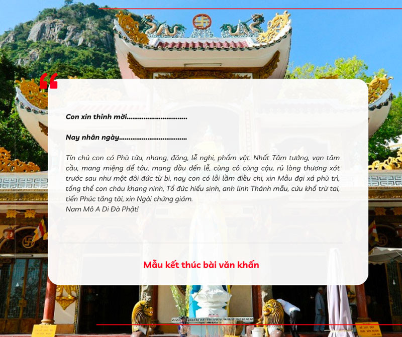 Mẫu văn khấn kết thúc nghi lễ tại Chùa Bà Tây Ninh