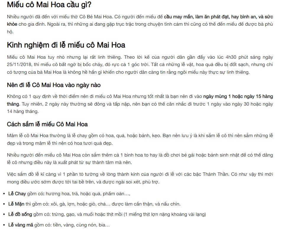Một góc bên trong miếu Cô Bé Mai Hoa với các bát hương và vật phẩm cúng