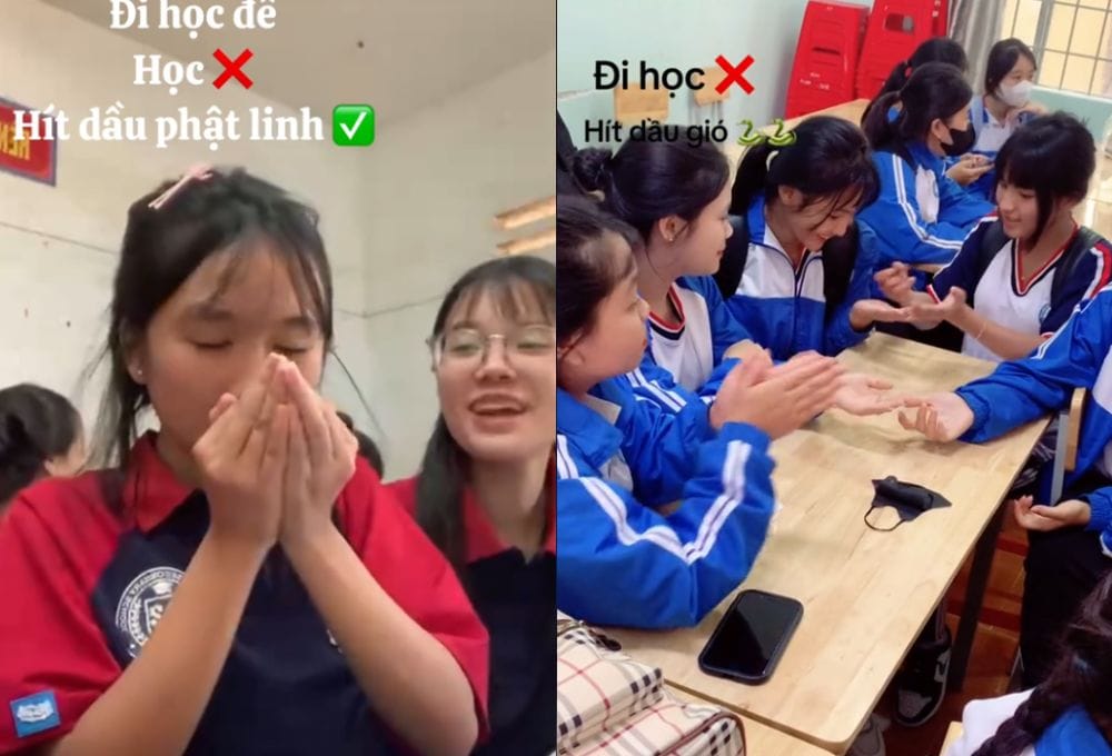 Hình ảnh minh họa trào lưu hít dầu gió trong giới trẻ học đường qua ứng dụng TikTok