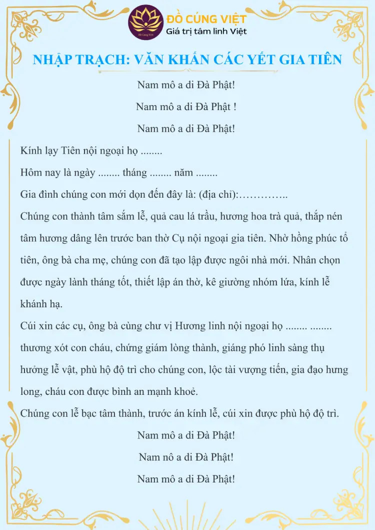 Văn khấn cáo yết gia tiên trong các dịp cúng bái tại nhà