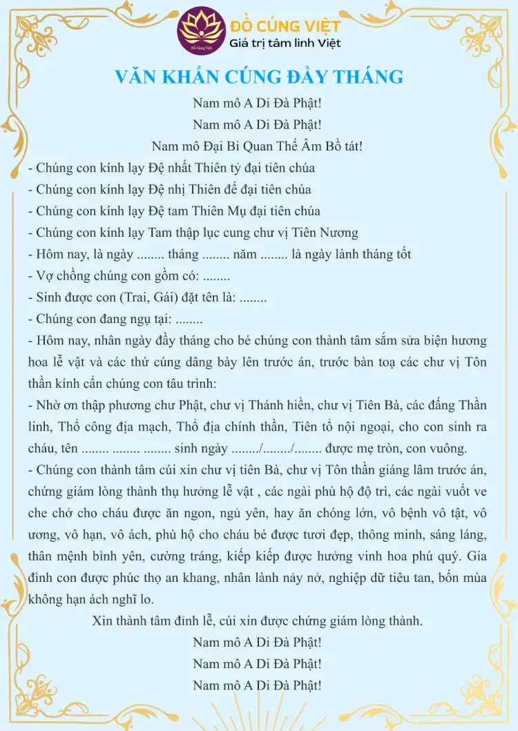 Ý nghĩa văn khấn cúng mụ đầy tháng trong văn hóa Việt