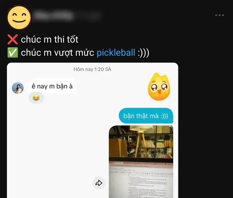 Chúc bạn bè thi vượt mức pickleball tức thi tốt