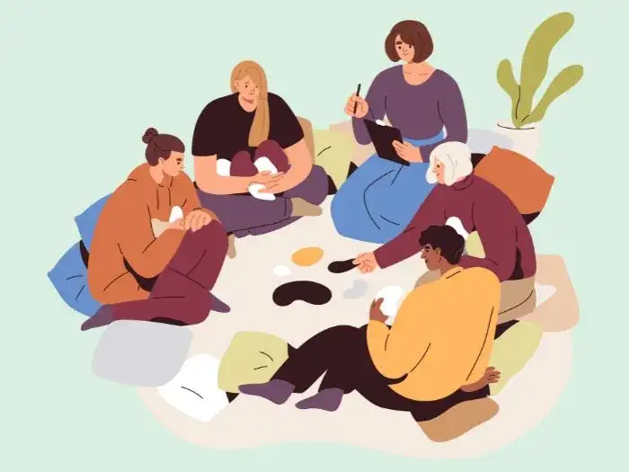 Hình ảnh một nhóm bạn trẻ Việt Nam đang tham gia buổi speed dating sôi nổi trong không gian ấm cúng