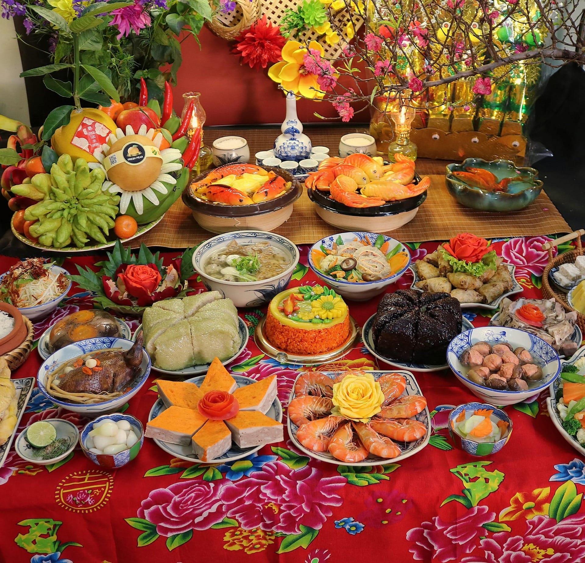 Mâm cỗ cúng ông Công ông Táo truyền thống với các lễ vật đầy đủ