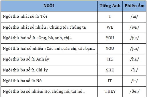 Minh họa các loại đại từ nhân xưng cơ bản trong giao tiếp