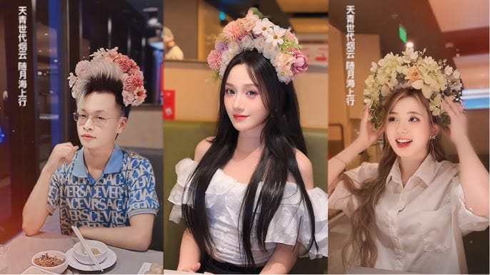 Hình ảnh minh họa trào lưu cài hoa trên tóc phổ biến trên TikTok