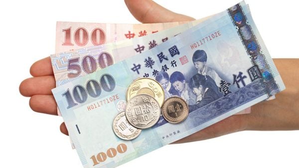 Tiền Đài Loan với các tờ polymer, ví dụ về đơn vị tiền tệ để so sánh với 1 vạn